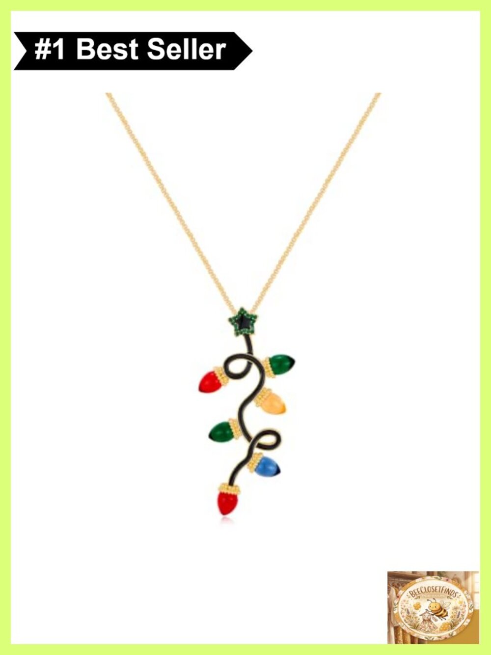 14K Gold Plated Christmas Light Bulb Pendant Necklace 20in Extender